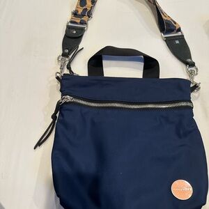 Chic Navy Crossbody Bag with Leopard Strap